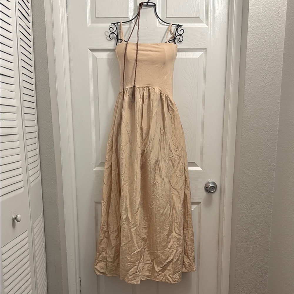 Cream Ruched Spaghetti Strap Sundress for Weddings